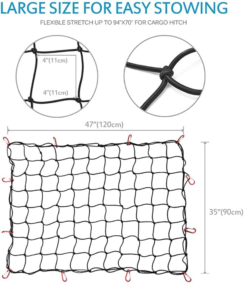 TQS Truck Cargo Net Heavy Duty Cargo Rack for Pickup Truck Bed Cargo Nets with Small Mesh Holds Large Loads Tighter for Rooftop Cargo Carrier, ATV, UTV, Cargo Hitch - Image 2