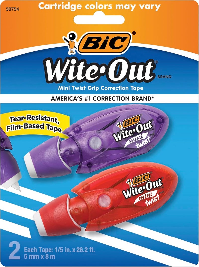 BIC Wite-Out Brand Mini Twist Correction Tape - 2 Count, 26.2 Feet Each, Tear-Resistant Film-Based Tape for Fast and Clean Corrections - Image 1
