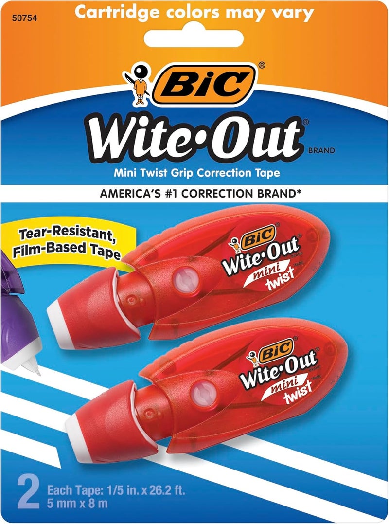 BIC Wite-Out Brand Mini Twist Correction Tape - 2 Count, 26.2 Feet Each, Tear-Resistant Film-Based Tape for Fast and Clean Corrections - Image 4