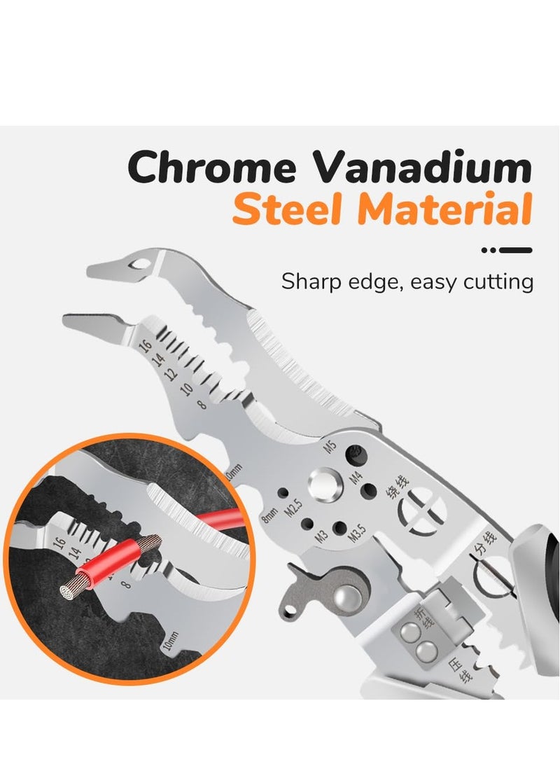 SYOSI 2024 New Upgrade CRV Multifunctional Wire Stripper Crimper Cable Cutter Pliers Professional Wire Stripping Tool with Wire Stripper Crimper Side Cutter Insulation Wire Stripping Crimping Pliers Tool - Image 3