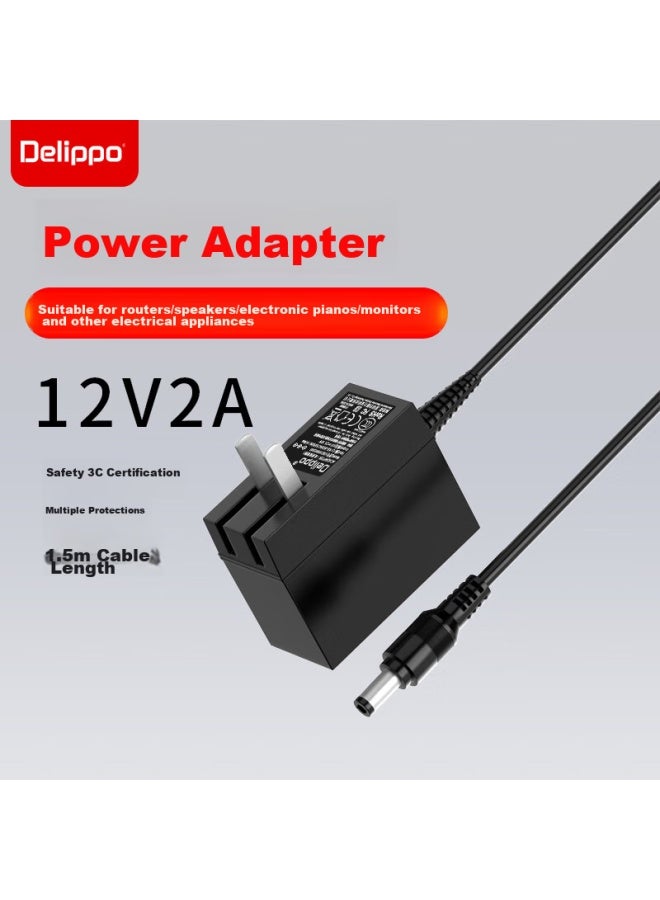 Delippo 12v 2a Power Adapter Compatible With Monitors, Surveillance Cameras, Routers, Optical Modems, Scanners, Set-top Boxes, Hard Drives, Speakers, Breast Pumps, And 24w Power Cables - Image 1