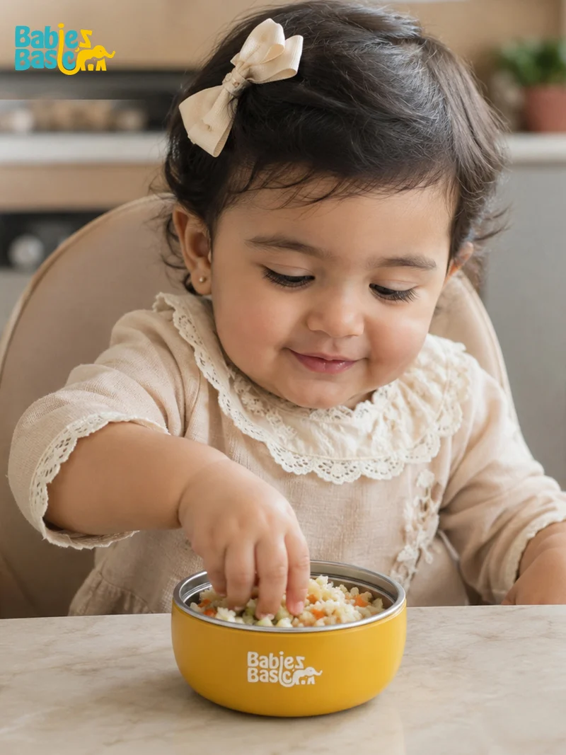 Babies Basic Babies Basic Stainless Steel Bowl with Silicone Sleeve for Kids, Yellow