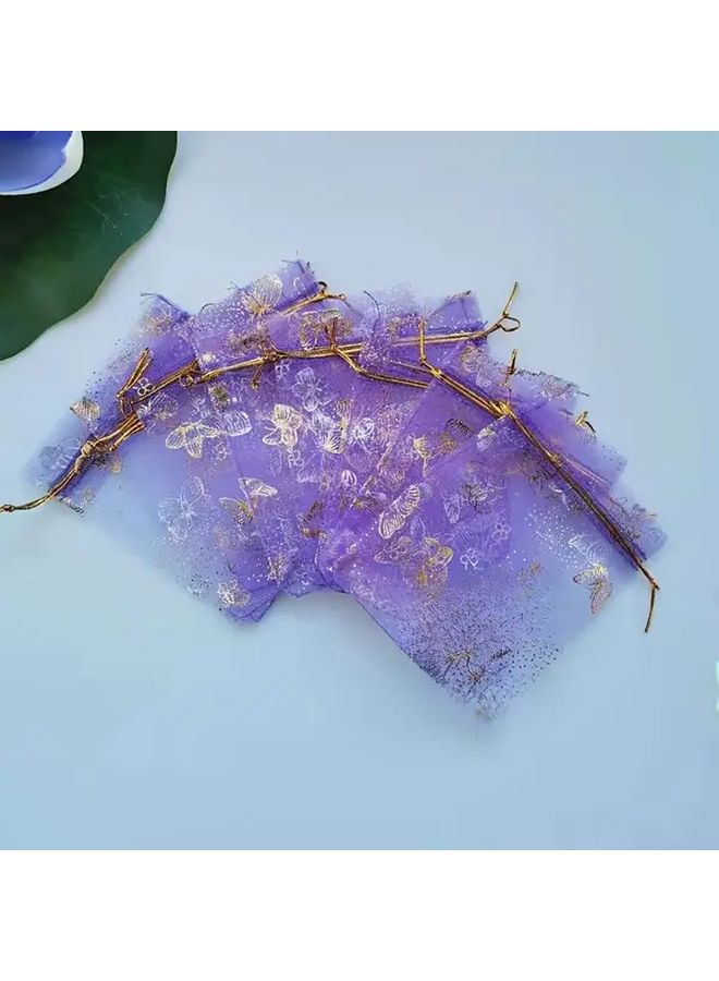 100pcs Purple Butterfly Organza Storage Bag Polyester Transparent Golden Print Gift - Image 5
