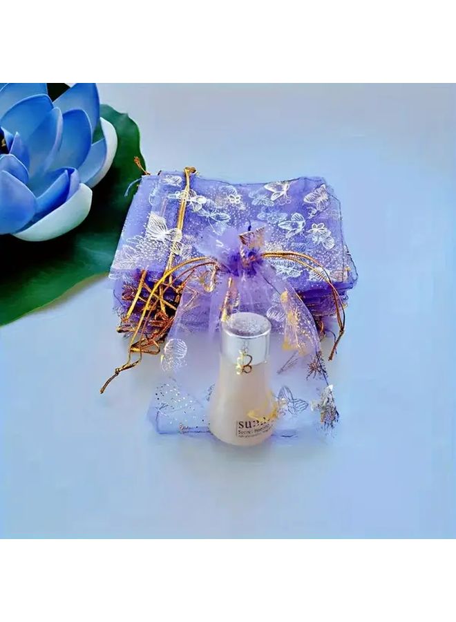 100pcs Purple Butterfly Organza Storage Bag Polyester Transparent Golden Print Gift - Image 2