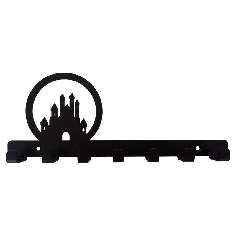Palermo Castle Wall Key Holder Home Decor Metal Matte Finish 7 Hooks Wall Mount Adjustable Easy Install Key Organizer Black 95Inch - Image 1