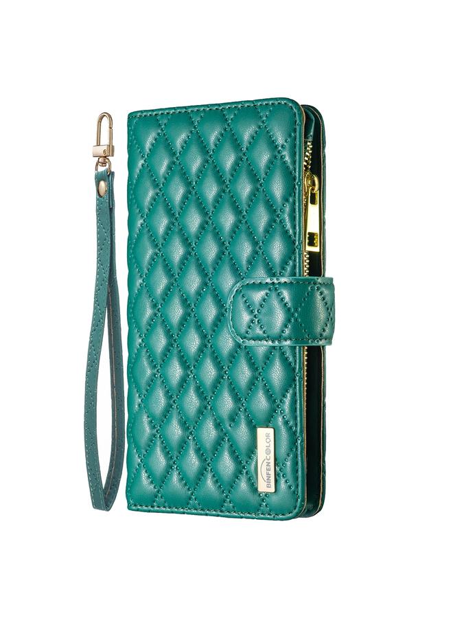 Zaboon Case For iPhone 12 / 12 Pro Diamond Lattice Zipper Wallet Leather Flip Phone Case - Image 2