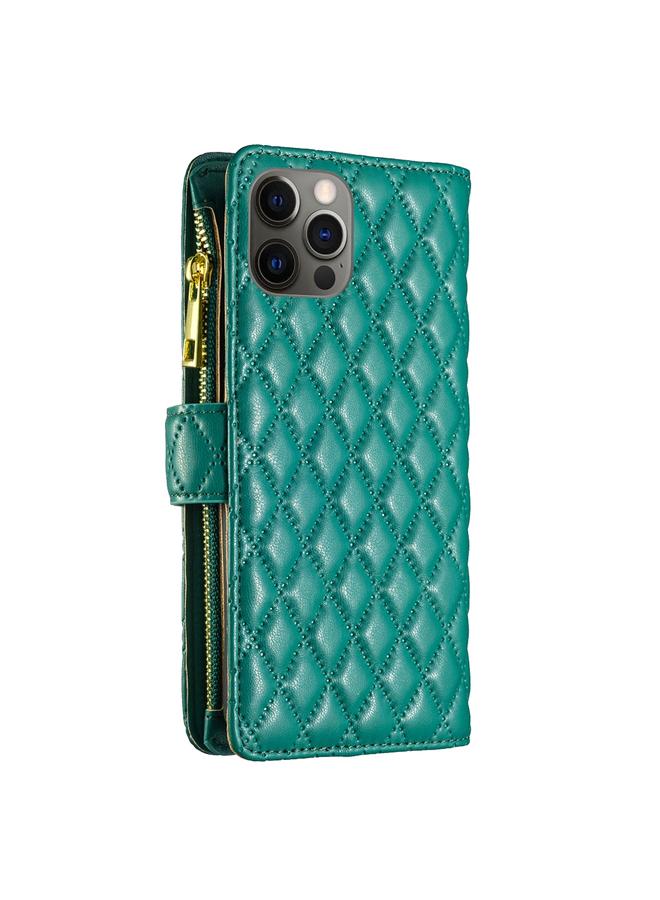 Zaboon Case For iPhone 12 / 12 Pro Diamond Lattice Zipper Wallet Leather Flip Phone Case - Image 3