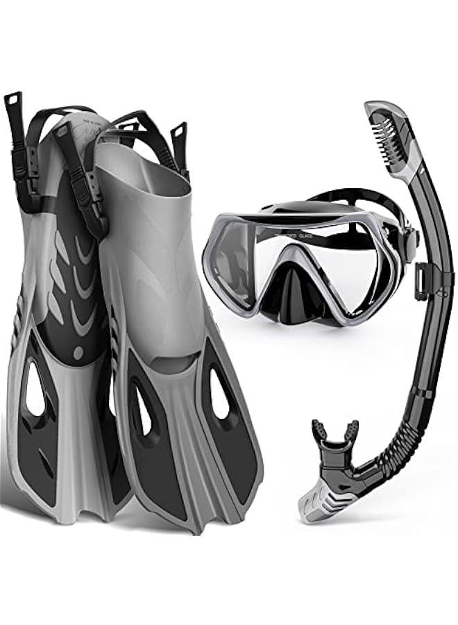 Arabest Mask Fin Snorkel Set, Snorkeling Gear for Adults with Panoramic View Mask, Dry Top Snorkel, Adjustable Swim Fins and Travel Bag, Man Woman Snorkel Gear for Swimming Snorkeling Diving - Image 1