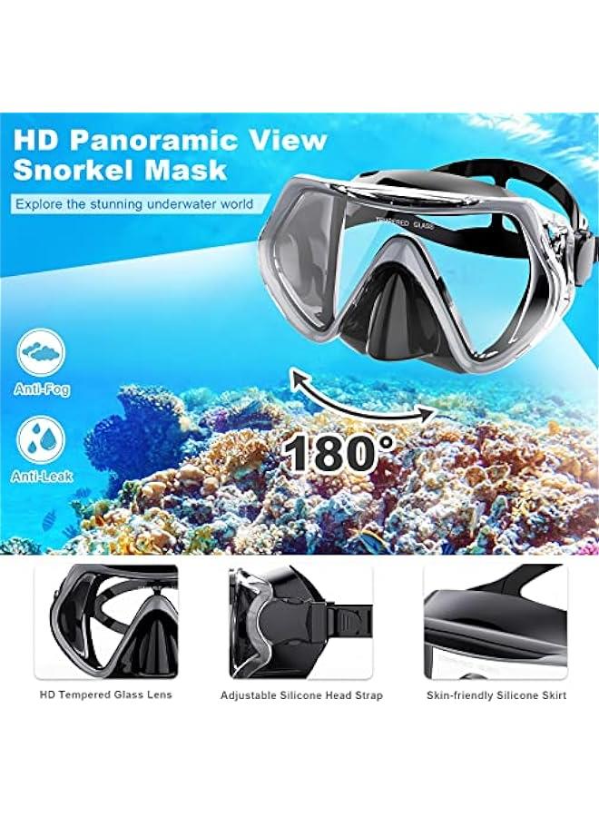 Arabest Mask Fin Snorkel Set, Snorkeling Gear for Adults with Panoramic View Mask, Dry Top Snorkel, Adjustable Swim Fins and Travel Bag, Man Woman Snorkel Gear for Swimming Snorkeling Diving - Image 2