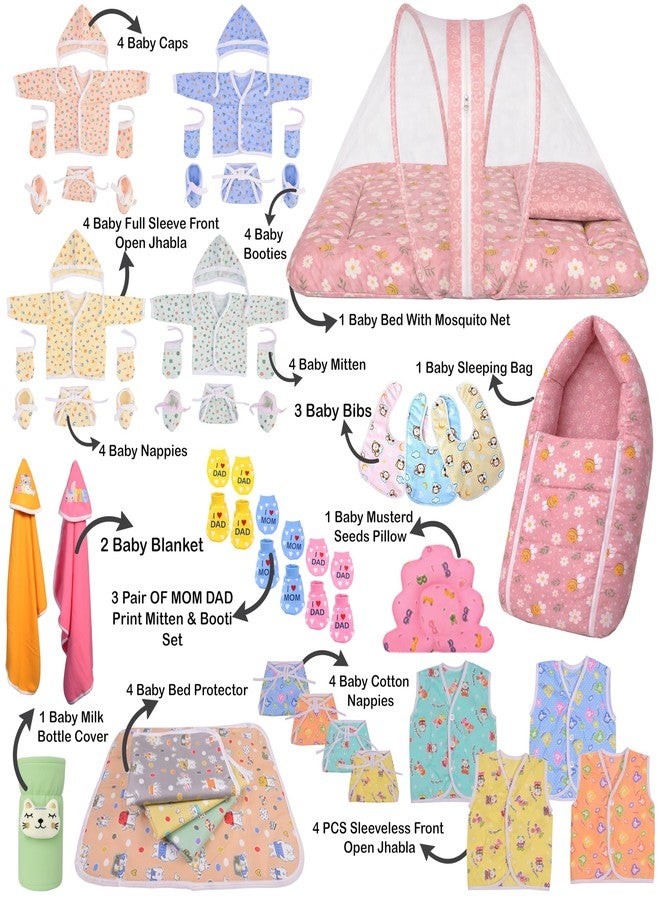 Kwitchy Newborn Baby Essentials Kit 47 Items Combo | New Born Baby Kit 0-6 Months | Baby Bed Bedding Clothes Set | Hospital Bag & (Pink) - Image 2