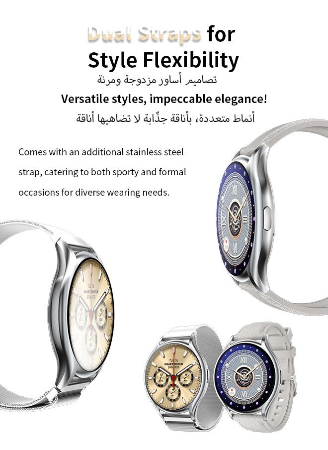 WAPIK - Korean Brand Y2 Women's Smartwatch – Business & Fitness Watch, Waterproof, Bluetooth Calling, AMOLED Display, Heart Rate Monitoring, Compatible with Android & iOS, Ultra-thin Design, Silver - Image 1