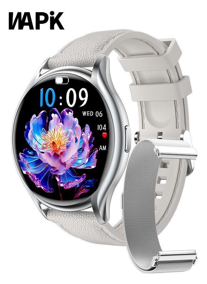 WAPIK - Korean Brand Y2 Women's Smartwatch – Business & Fitness Watch, Waterproof, Bluetooth Calling, AMOLED Display, Heart Rate Monitoring, Compatible with Android & iOS, Ultra-thin Design, Silver - Image 1