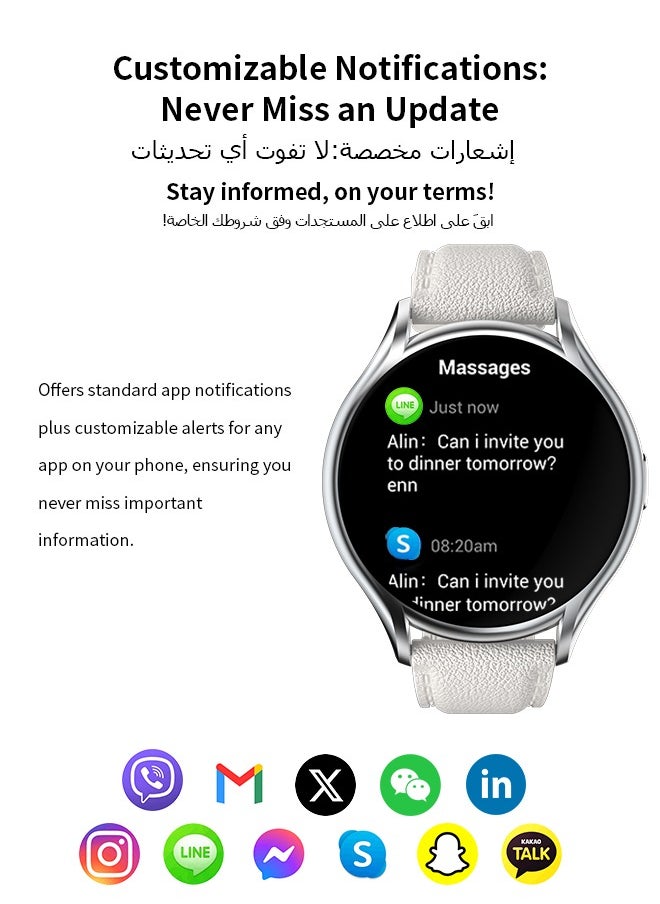 WAPIK - Korean Brand Y2 Women's Smartwatch – Business & Fitness Watch, Waterproof, Bluetooth Calling, AMOLED Display, Heart Rate Monitoring, Compatible with Android & iOS, Ultra-thin Design, Silver - Image 1