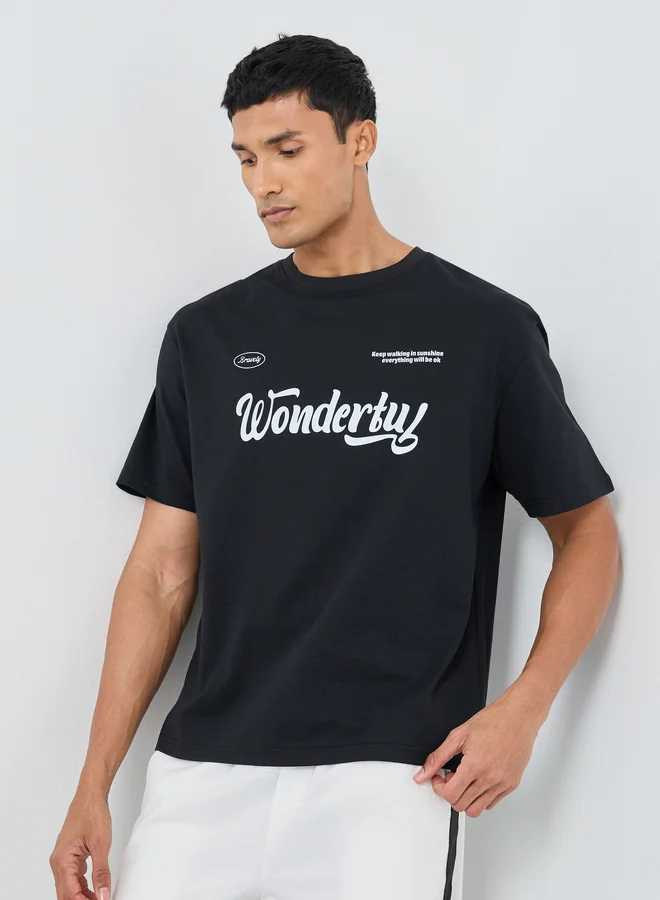 Styli Styli Slogan Print Crew Neck Oversized T-Shirt