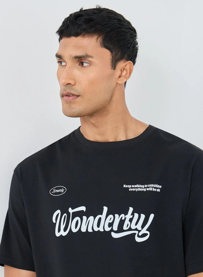 Styli  Slogan Print Oversized T-Shirt for Men | Best Price UAE