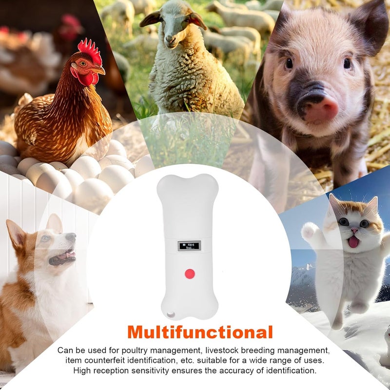 GOWENIC Portable 134.2KHZ Dog Chip Scanner, Animal Tag Scanner Recognizer with OLED Display for Dogs, Cats, Cows, ABS White - Image 3