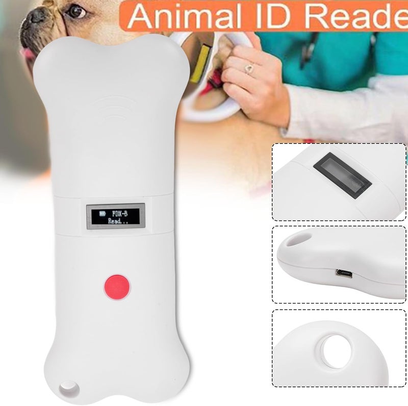 GOWENIC Portable 134.2KHZ Dog Chip Scanner, Animal Tag Scanner Recognizer with OLED Display for Dogs, Cats, Cows, ABS White - Image 1
