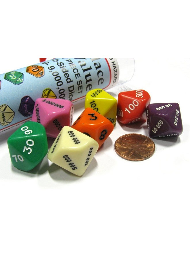 Koplow Games Set Of 7 Place Value D10 Dice In A Tube Number Die For Counting 0 To 9999999 - Image 2