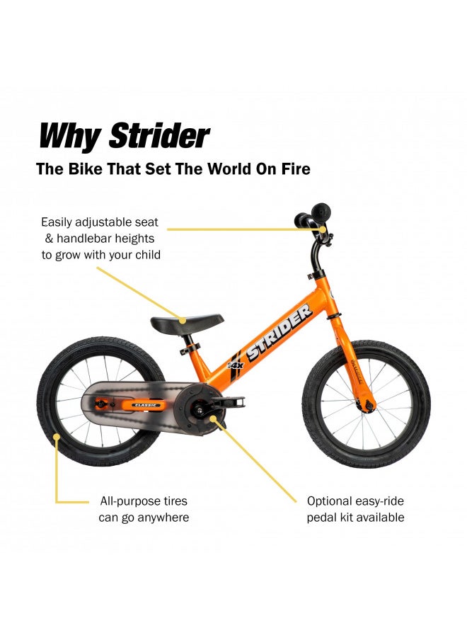 STRIDER Strider 14x, Totally Tangerine - Balance Bike for Kids 3 to 7 Years - Includes Custom Grips, Padded Seat, Performance Footrest & All-Purpose Tires - Easy Assembly & Adjustments  - Image 4