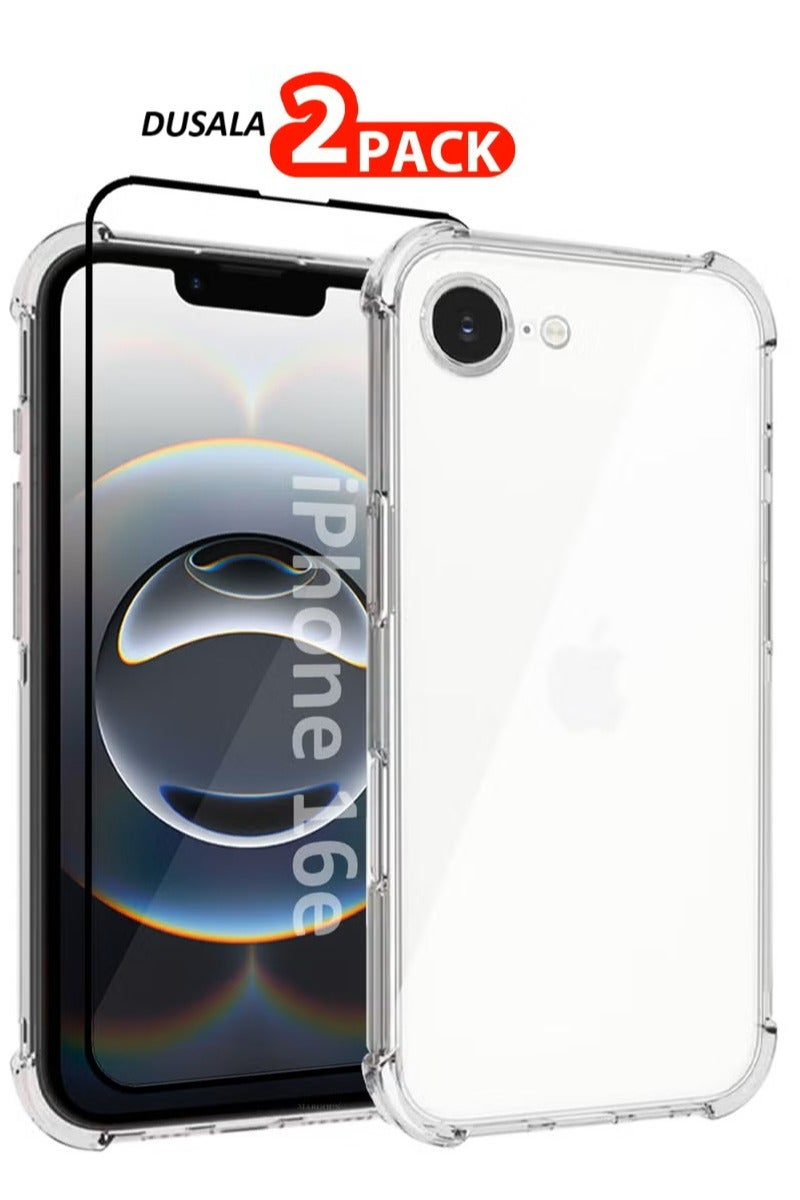 DUSALA iPhone 16E 2Packs Case TPU Gorilla Case Shockproof Slim Protective Cover with 3D Screen Protecto - Clear Clear-2 - Image 1