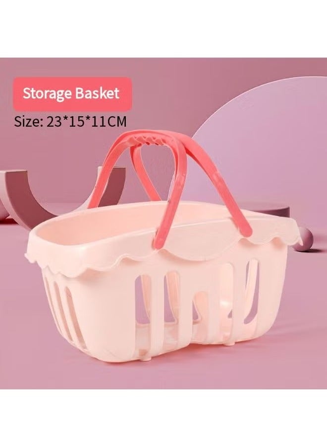 Shopping Cart Toy, Shopping Cart Trolley Play Set, Shopping Basket and Trolley 2 In 1 Toy,  Little Helper's Shopping Cart, Pretend Play Grocery Shopping Cart, Kids Shopping Cart with Food Shopping Trolley Basket, Shopping Trolley with Wheels, Educational Toy for Kids and Toddler, Kids Supermarket Shopping Cart, Child-Safe and Durable, Easy Assembly (Pink)  - Image 3