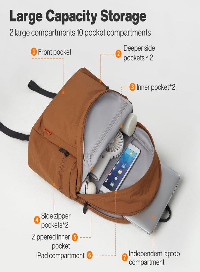 mixi Travel Backpack Lightweight Carry On Laptop Backpack Casual Daypack for Weekender College Work Hiking Outdoor, Brown, 17 inch, Travel Backpacks - Image 2