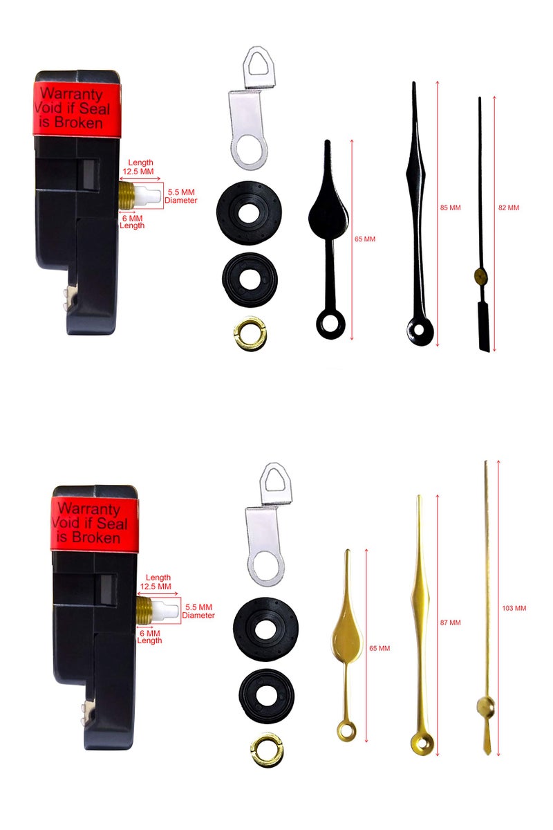 IIK COLLECTION Plastic Quartz Movement Machine with Black and Gold Hands Kit for Wall Clock (Pack of 2) (IIK-MOV-PL-006-007-Packof2) - Image 5