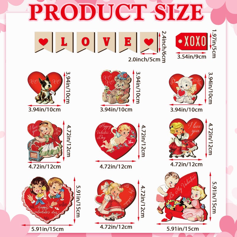 Nitial 16 Pcs Valentines Tiered Tray Decor Vintage Rustic Valentines Table Wooden Sign Retro Tiered Tray Decorations for Holiday Kitchen Party Table Decor Farmhouse Home Houseroom Gift - Image 3