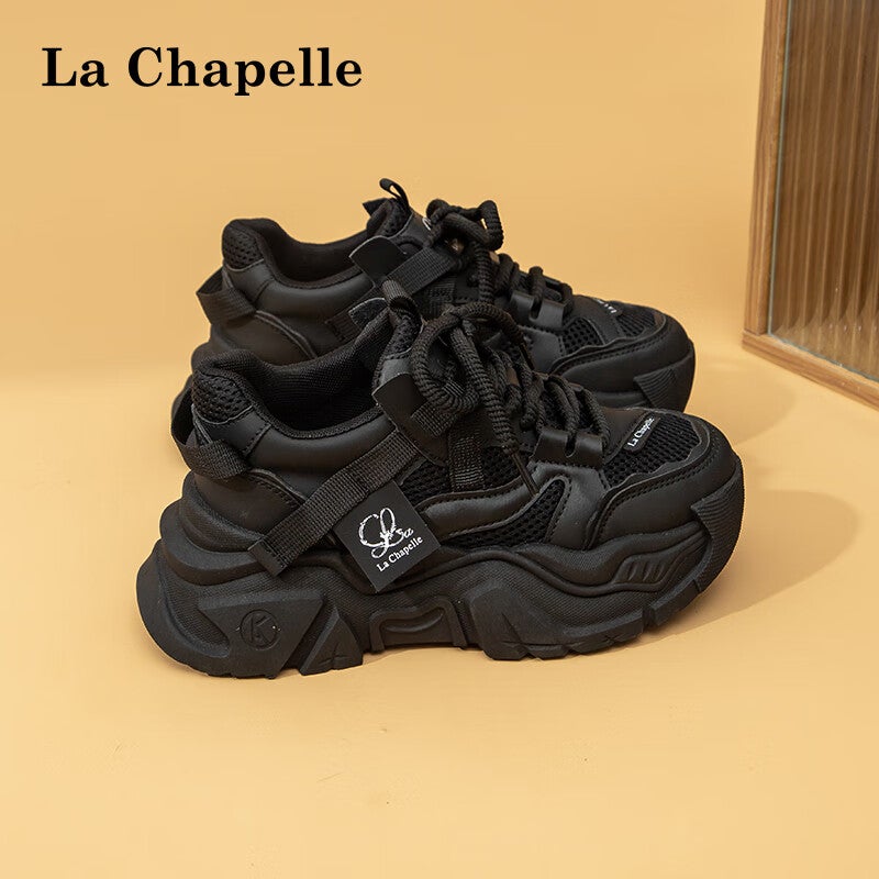 JD Jing Zao La Chapelle Women's Shoes, Thick-Soled Heightening Dad Shoes, Versatile Mesh Casual Sneakers for Women-A1006, Black, Size 38 - Image 1