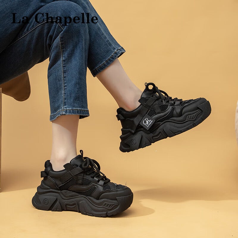 JD Jing Zao La Chapelle Women's Shoes, Thick-Soled Heightening Dad Shoes, Versatile Mesh Casual Sneakers for Women-A1006, Black, Size 38 - Image 4