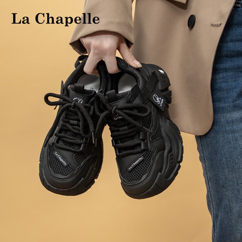 JD Jing Zao La Chapelle Women's Shoes, Thick-Soled Heightening Dad Shoes, Versatile Mesh Casual Sneakers for Women-A1006, Black, Size 38 - Image 5