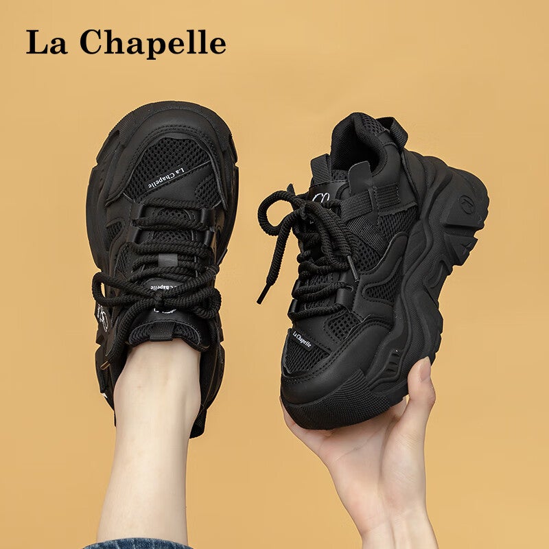 JD Jing Zao La Chapelle Women's Shoes, Thick-Soled Heightening Dad Shoes, Versatile Mesh Casual Sneakers for Women-A1006, Black, Size 38 - Image 3