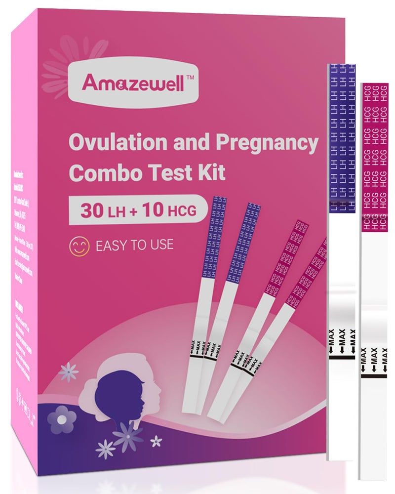 Amazewell مجموعة شرائط اختبار الإباضة واختبار الحمل من أمازويل - 30 اختبار LH و10 اختبار HCG - مجموعة اختبار الإباضة للمنزل - Image 3