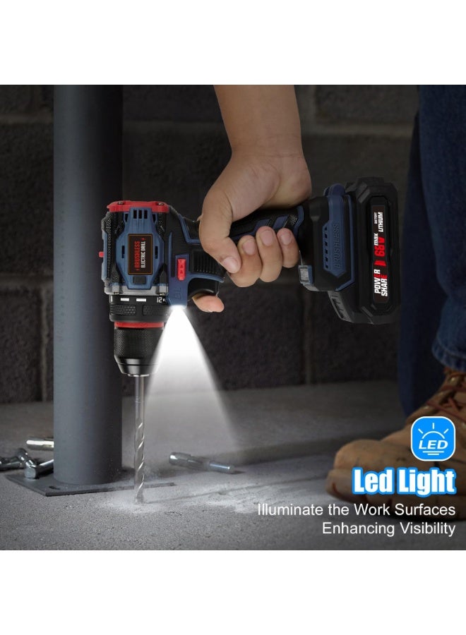 أبيكسلل مثقاب كهربائي لاسلكي بدون فرشاة بجهد 68 فولت، مثقاب تأثيري متعدد الوظائف للاستخدام المنزلي، أداة تجميع الأثاث مع تصميم قابل للطرق وبطاريتين (أزرق-A) - Image 2