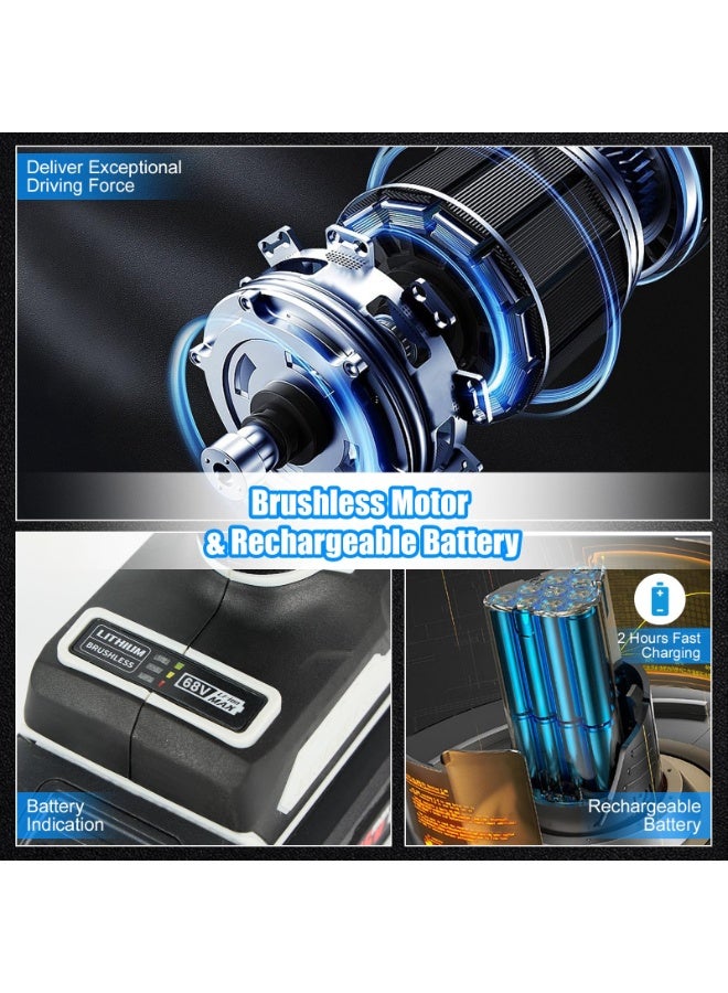 أبيكسلل مثقاب كهربائي لاسلكي بدون فرشاة بجهد 68 فولت، مثقاب تأثيري متعدد الوظائف للاستخدام المنزلي، أداة تجميع الأثاث مع تصميم قابل للطرق وبطاريتين (أزرق-A) - Image 3