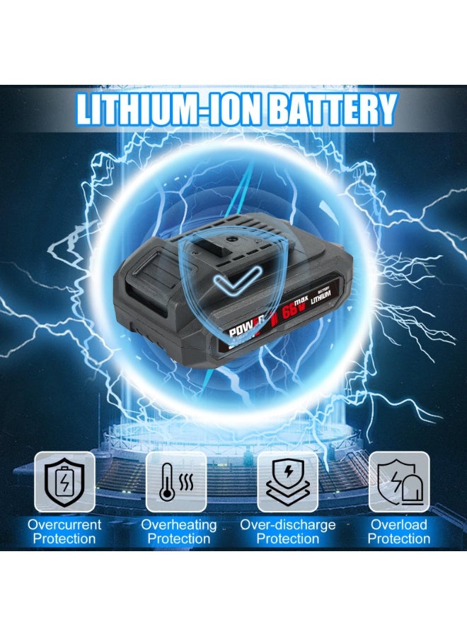 أبيكسلل مثقاب كهربائي لاسلكي بدون فرشاة بجهد 68 فولت، مثقاب تأثيري متعدد الوظائف للاستخدام المنزلي، أداة تجميع الأثاث مع تصميم قابل للطرق وبطاريتين (أزرق-A) - Image 5