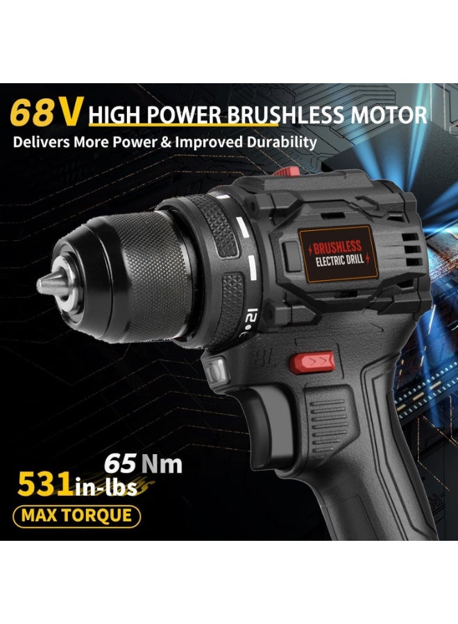 Apexll Brushless 68V Cordless Electric Drill, Multifunctional Impact Drill for Home Use, Furniture Assembly Tool with Knockable Design and 2 Batteries(Blue-A) - Image 2