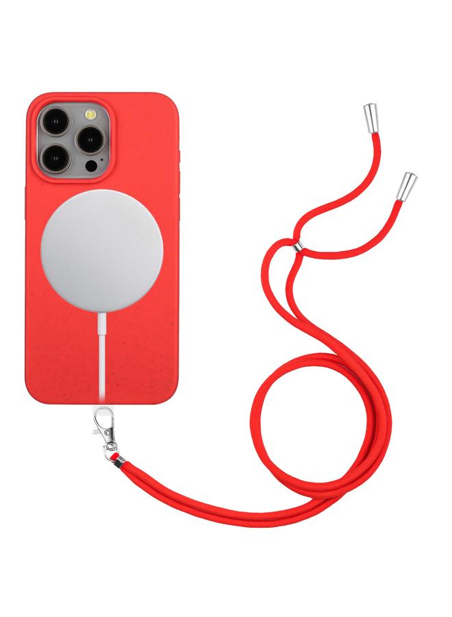 S-TOP Case For iPhone 12 Pro Max Wheat MagSafe Magnetic Straw Material + TPU Phone Case with Lanyard - Image 1