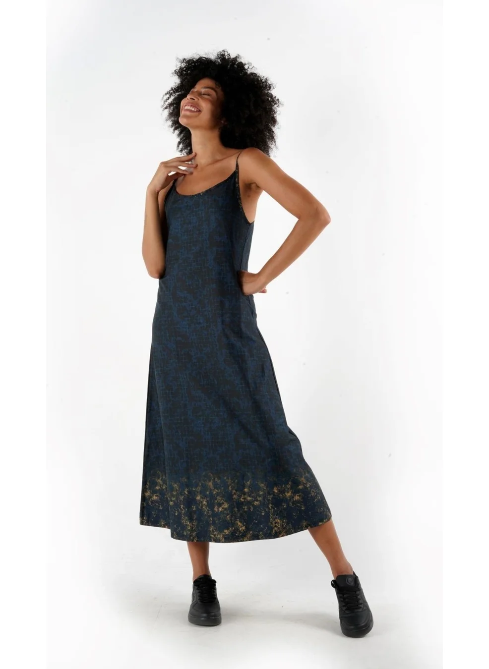Alexander Gardi Patterned Thin Strap Midi Length Dress (B24-005206)