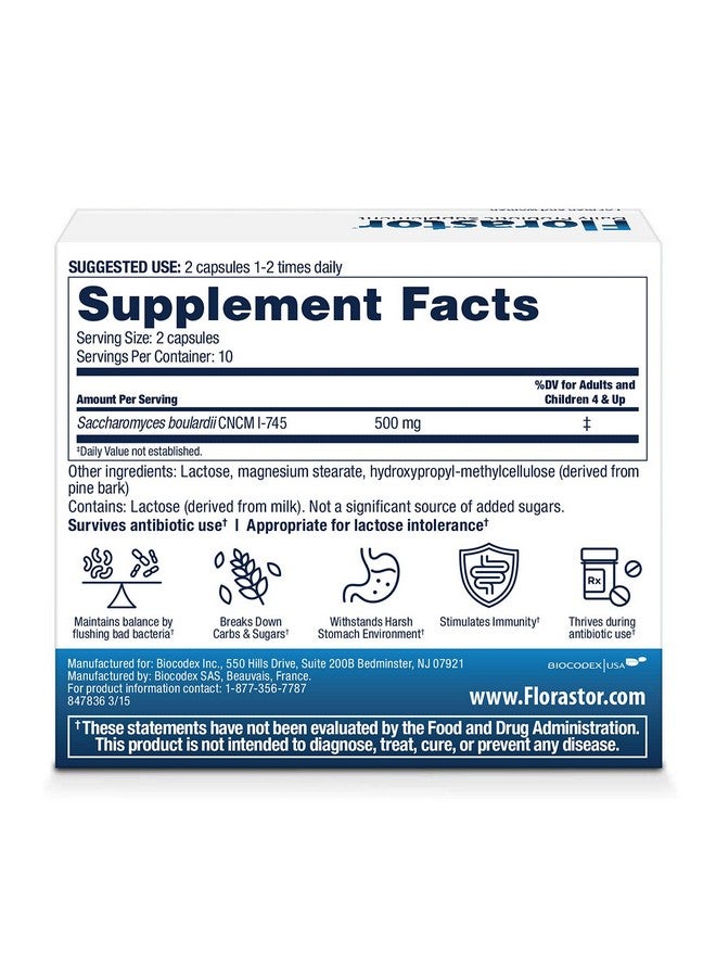 Florastor Probiotics for Digestive & Immune Health, 20 Capsules, Probiotics for Women & Men, Dual action helps flush out bad bacteria & boosts the good with our unique strain Saccharomyces boulardii - Image 2