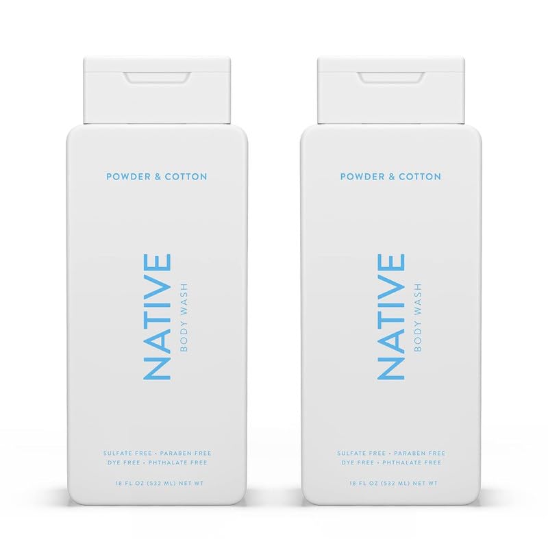 Native Body Wash for Men  Women Seasonal  Sulfate Paraben and Dye Free with Naturally Derived Clean Ingredients Leaving Skin Soft and Hydrating Powder  Cotton 18 oz  2 Pk