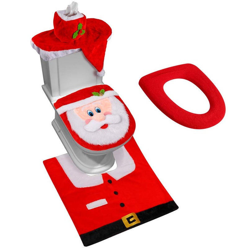 D-FantiX 3D Nose Santa Toilet Seat Cover and Rug Set Funny Christmas Decorations Bathroom Set of 5 2024 - Image 1