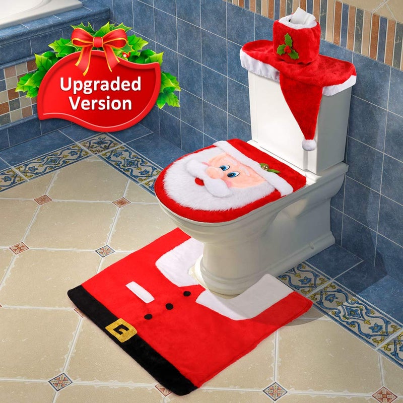 D-FantiX 3D Nose Santa Toilet Seat Cover and Rug Set Funny Christmas Decorations Bathroom Set of 5 2024 - Image 2