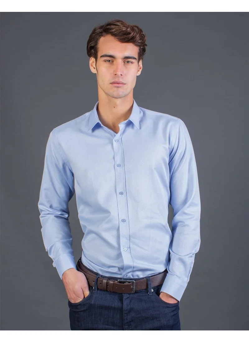 Tudors Slim Fit Blue Dobby Men's Shirt