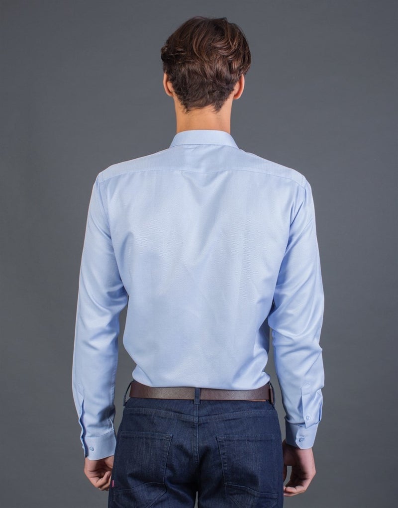 Slim Fit Blue Dobby Men's Shirt