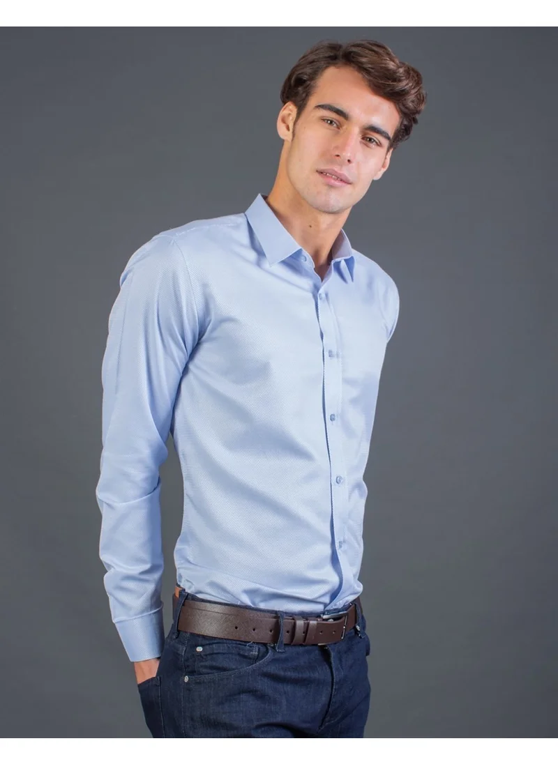 Tudors Slim Fit Blue Dobby Men's Shirt