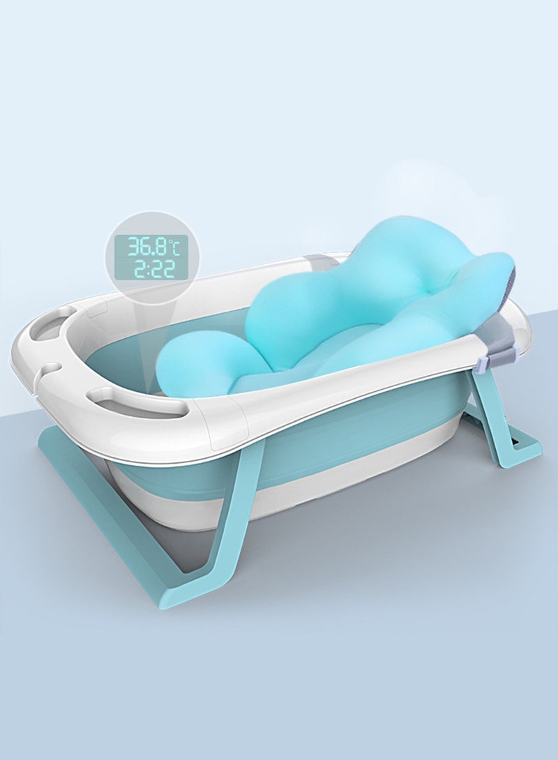 Sharpdo Bathroom Baby Foldable Bath Tub With Bathmat Cushion And Thermometer Portable Baby Bathtub Shower Basin With Non-Slip Support Leg for 0-8 Years Boy Girl - Image 1