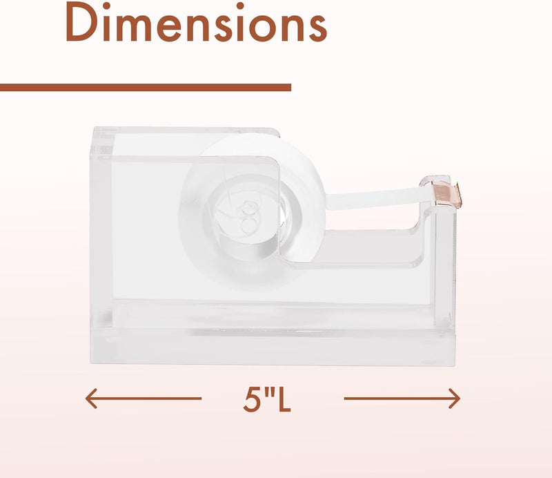 OfficeGoods Acrylic Tape Dispenser – Modern Desk Organizer for Office Supplies – Heavy Duty Refillable Tape Holder for Home and School Crafting – Stylish Desktop Accessory for Gift Wrapping, Rose Gold - Image 4
