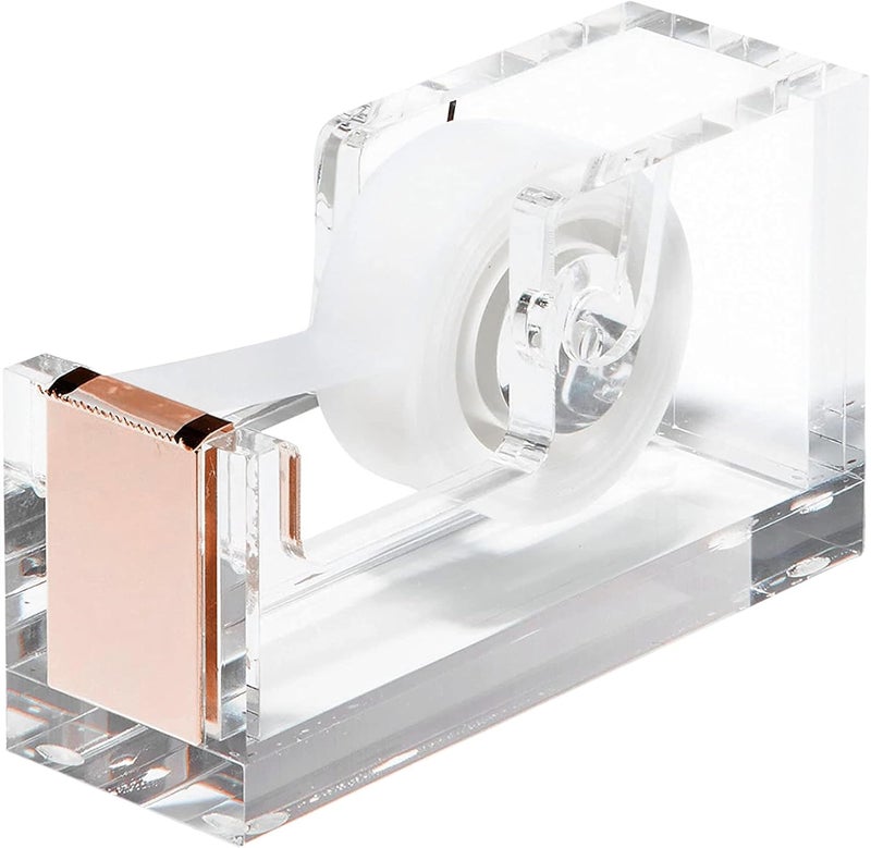 OfficeGoods Acrylic Tape Dispenser – Modern Desk Organizer for Office Supplies – Heavy Duty Refillable Tape Holder for Home and School Crafting – Stylish Desktop Accessory for Gift Wrapping, Rose Gold - Image 1