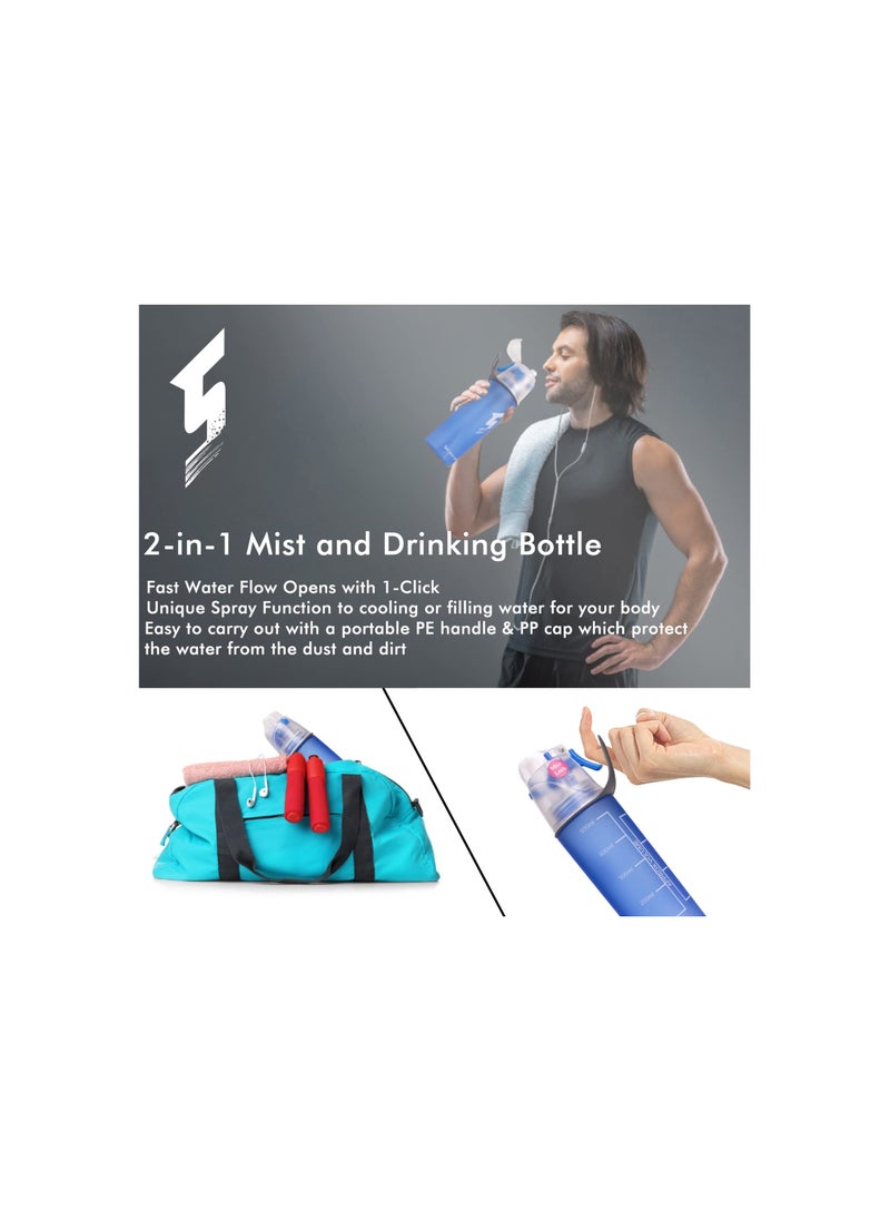 SYOSI - Drinking and Misting Water Bottle, Spray Water Bottle BPA Free, Unique Mist Lock Design, Portable Leak-Proof Spray Cup for Cycling Fitness Camping Hiking Outdoors Sports for Hydration Cooling(1 Pack) - Image 1